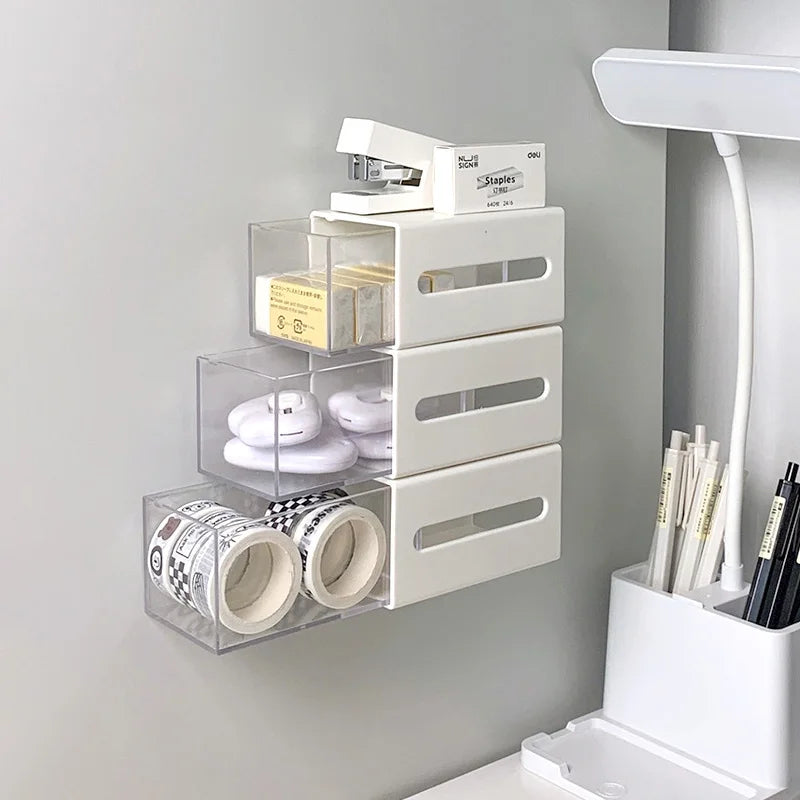 Wall Mounted Storage Box Bathroom Cosmetic Cotton Swabs Jewelry Storage Box Home Office Sundries Clips Hairpin Drawer Storage