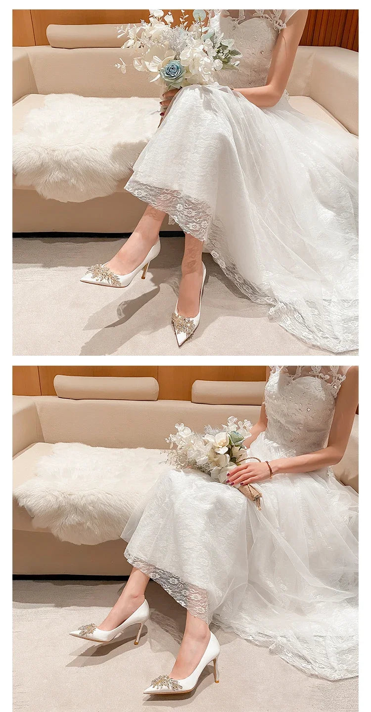 Wedding shoes, red high heels, slim heels, 2024 spring/summer/autumn new Korean version pointed toe bride shoes, high heels