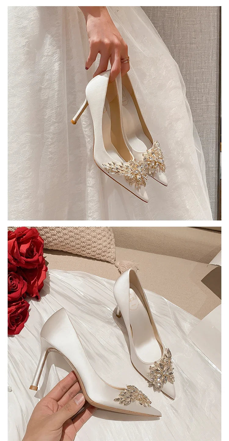 Wedding shoes, red high heels, slim heels, 2024 spring/summer/autumn new Korean version pointed toe bride shoes, high heels