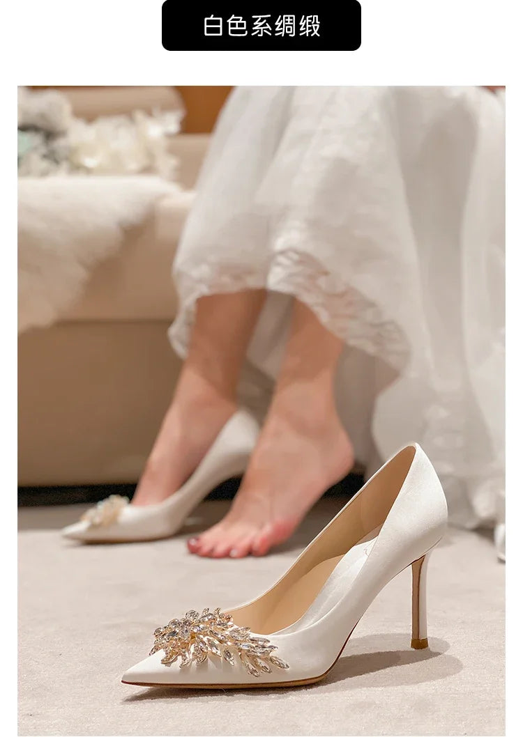 Wedding shoes, red high heels, slim heels, 2024 spring/summer/autumn new Korean version pointed toe bride shoes, high heels