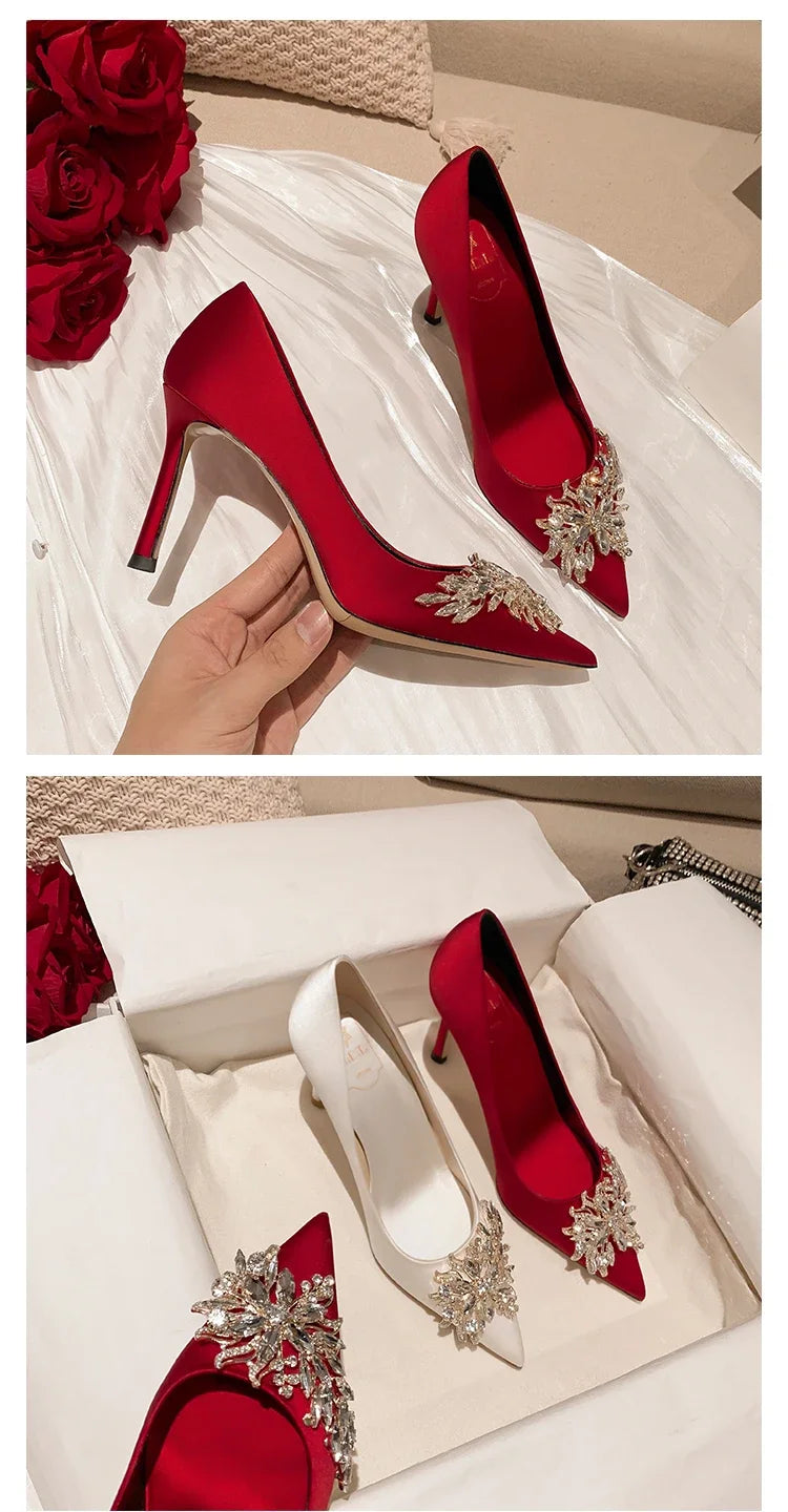 Wedding shoes, red high heels, slim heels, 2024 spring/summer/autumn new Korean version pointed toe bride shoes, high heels