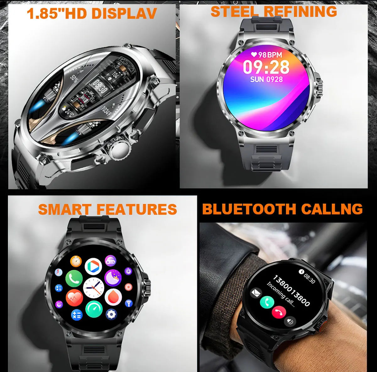 2025 SmartWatch 1.85-Inch Bluetooth Call IPS Large Screen, Heart Rate, Blood Oxygen, Multi Sports, Waterproof Smart Watch