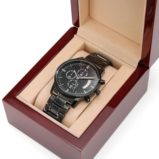 Card Black Chronograph Watch with Engraving